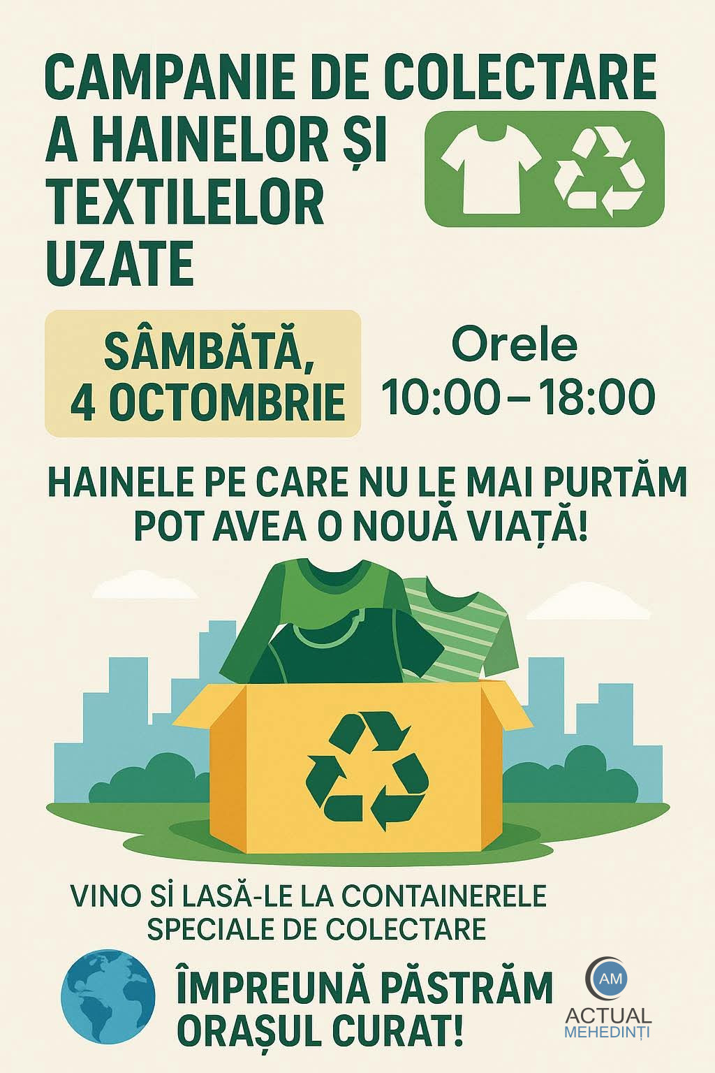Colectare de haine și textile în mai multe puncte din oraș sâmbătă, 4 octombrie